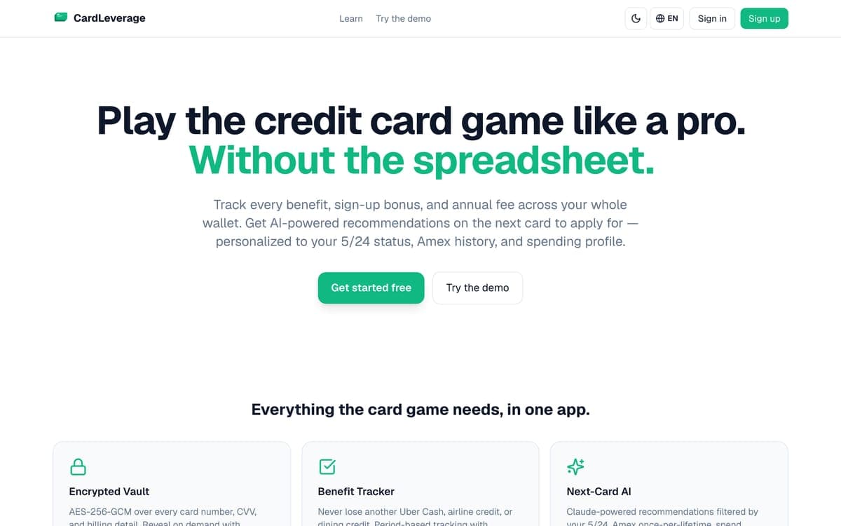 The CardLeverage homepage