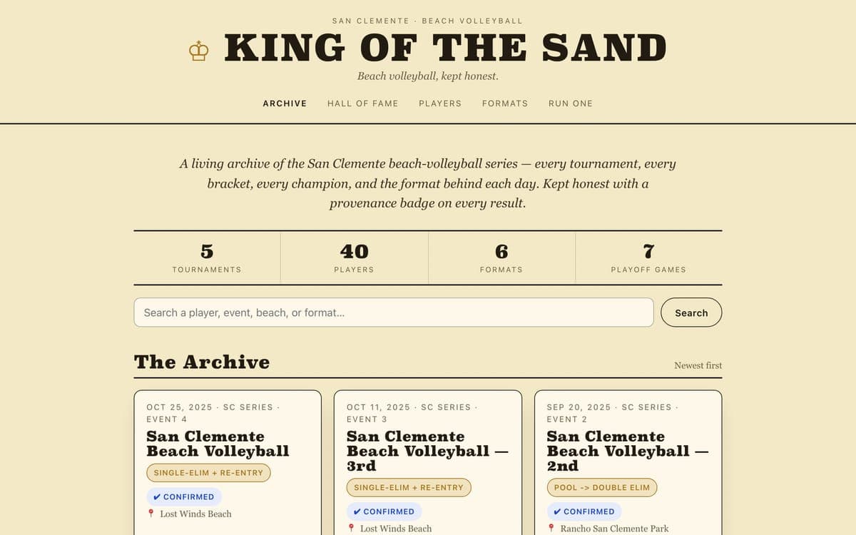 The King of the Sand homepage