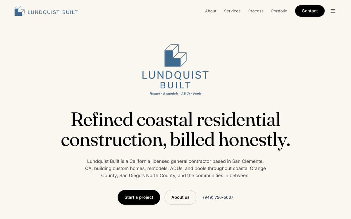 The Lundquist Built homepage