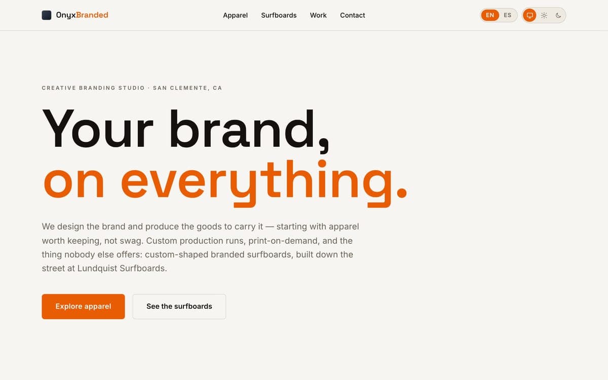 The OnyxBranded homepage