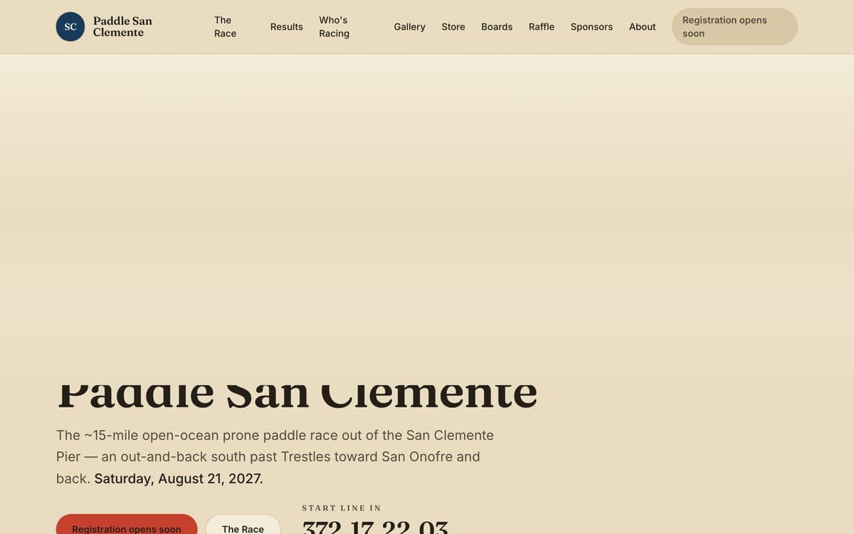 The Paddle San Clemente homepage