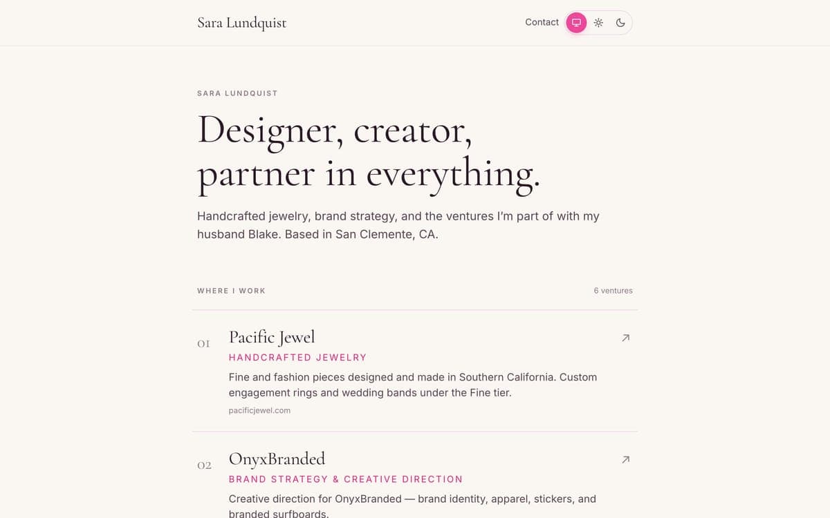 The saralundquist.com homepage
